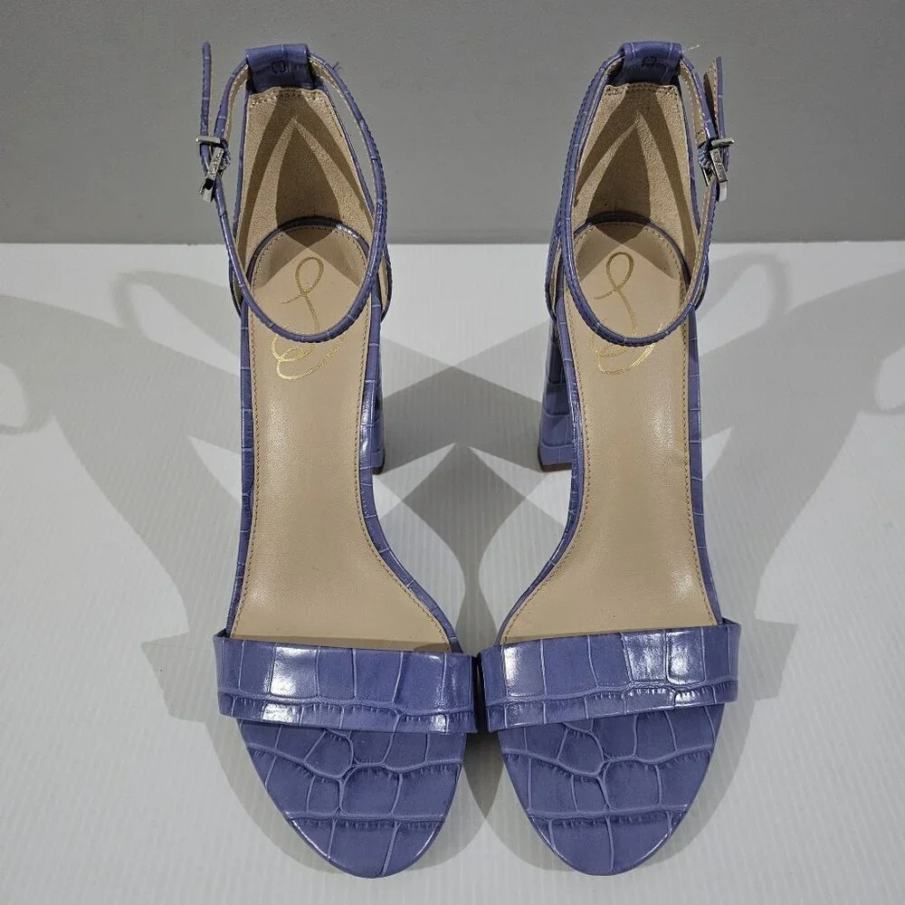 Sam Edelman Yaro Block Heel Sandal Womens 10 Purple Croc Embossed Leather